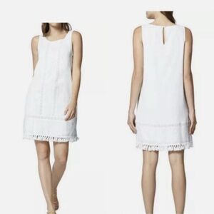 Sanctuary White Eyelet Alicia Bohem Sleeveless Dress with Tasseled Hem Sz M